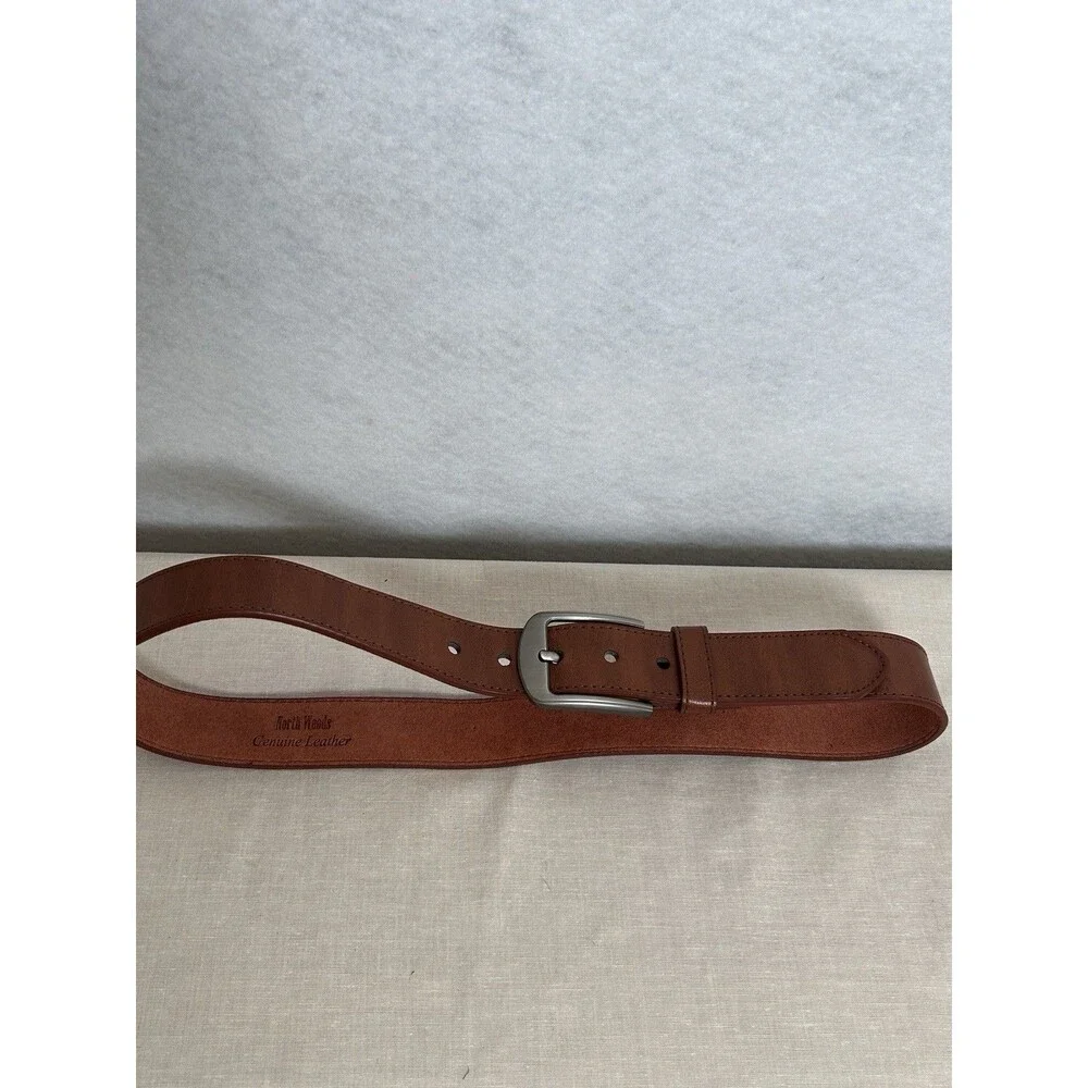 North Woods Genuine stitched Leather 1 3/8 in wide with brushed gun metal buckle
